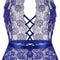 Plus Size Lingerie for Women Sexy Halter Teddy Bodysuit Lace Deep V One Piece Chemise Clubwear Blue,Xxl