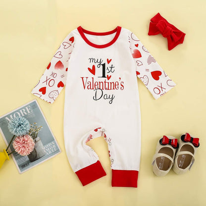 Newborn Baby Girls Valentines Outfits My First Valentine'S Day Romper Bodysuit Jumpsuit Clothes Set 0-24M