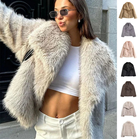 Winter Plush Coat Fashion Thicken Lapel Outwear Casual Long Sleeve Tops Womens Clothing