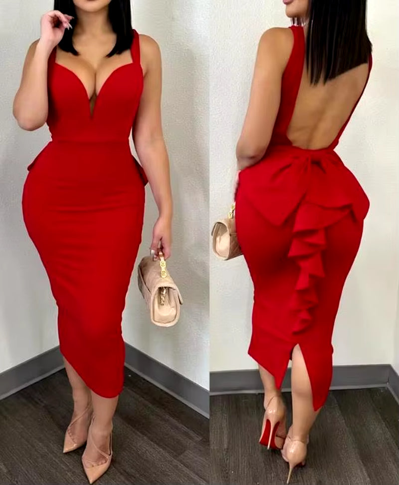 Elegant Dresses for Women Sexy Plunge Ruffle Hem Backless Party Dress 2023 Autumn Summer Spring Fashion Casual