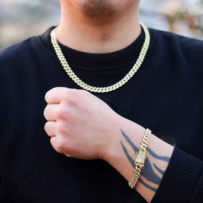 Male 8MM Gold Cuban Chain Bracelet Iced Out Zircon Men Women Jewelry